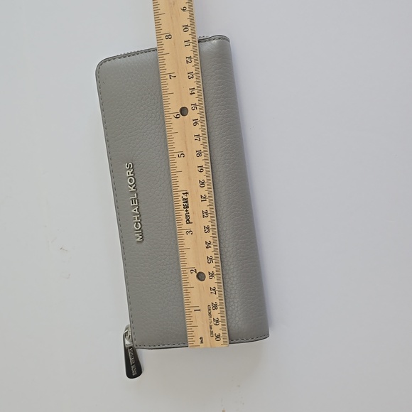 Michael Kors Women's Long Gray Pebbled Leather Zip Wallet - Picture 12 of 13